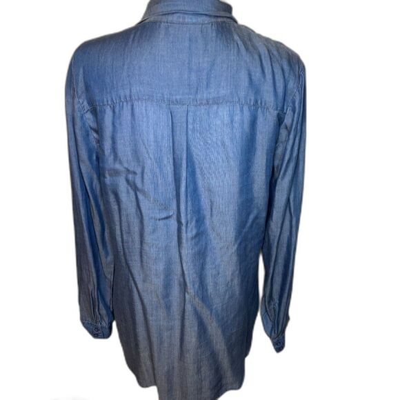 Maison Jules Womens Blue Denim Sailor Pullover Blouse Long Sleeve - Picture 5 of 6
